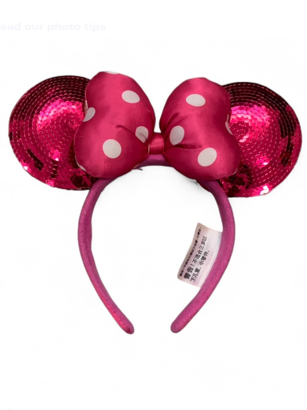 Disney Parks Pink Sequin Minnie Mouse Ears Headband with Polka Dot Bow